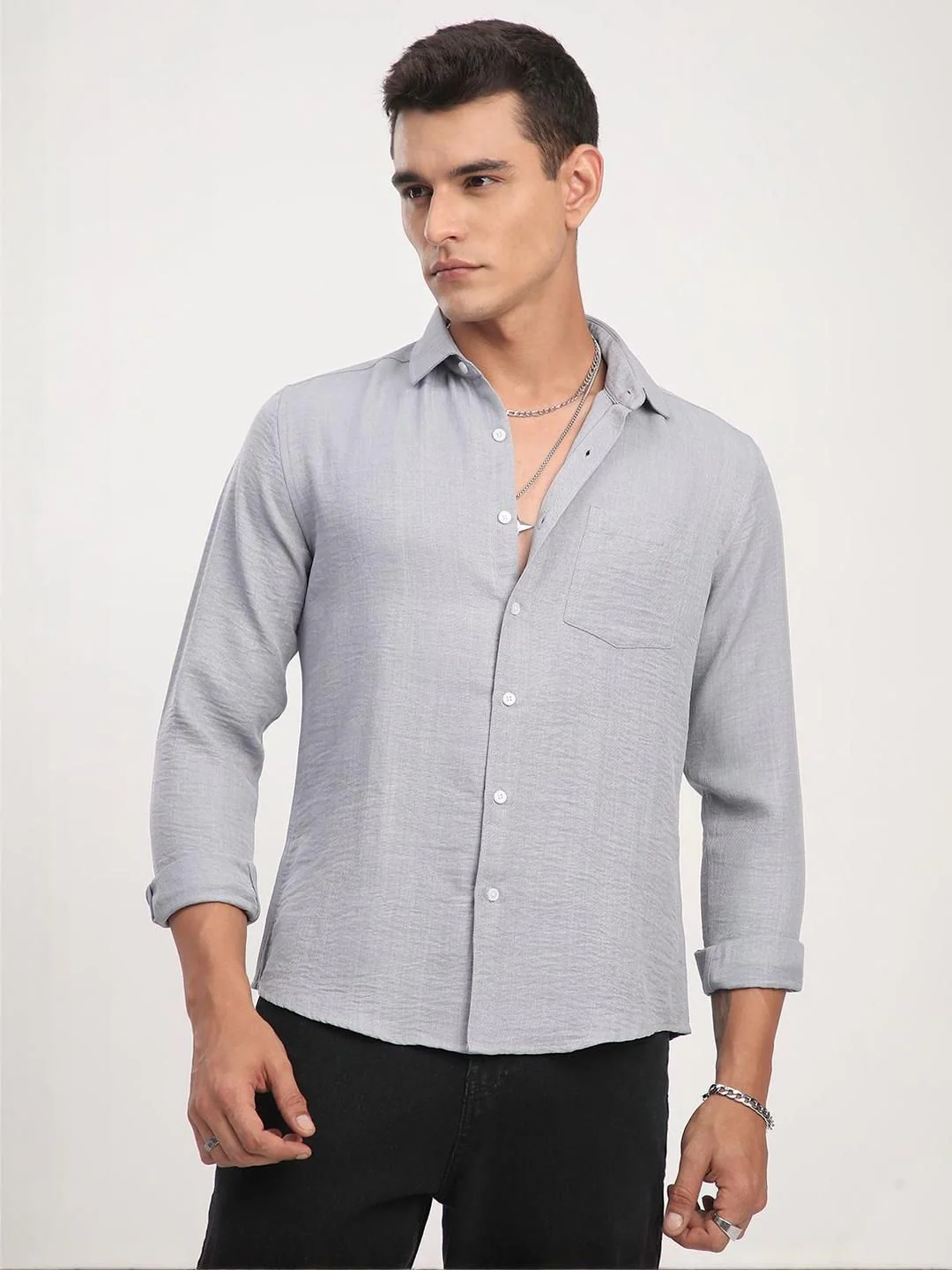 VASTRADO Classic Minimalist Crinkled Slim Fit Cotton Casual Shirt - Image 2