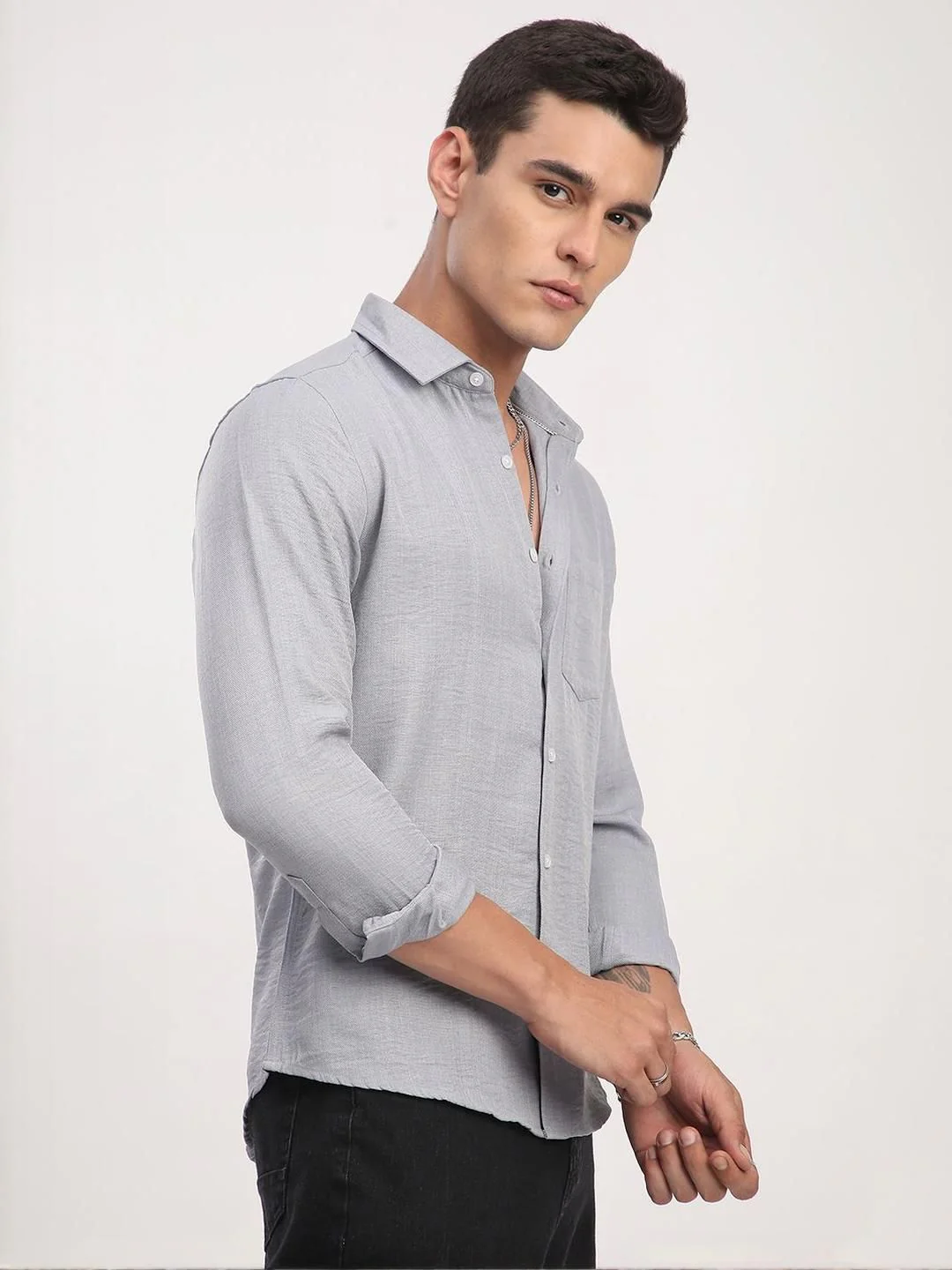 VASTRADO Classic Minimalist Crinkled Slim Fit Cotton Casual Shirt - Image 3