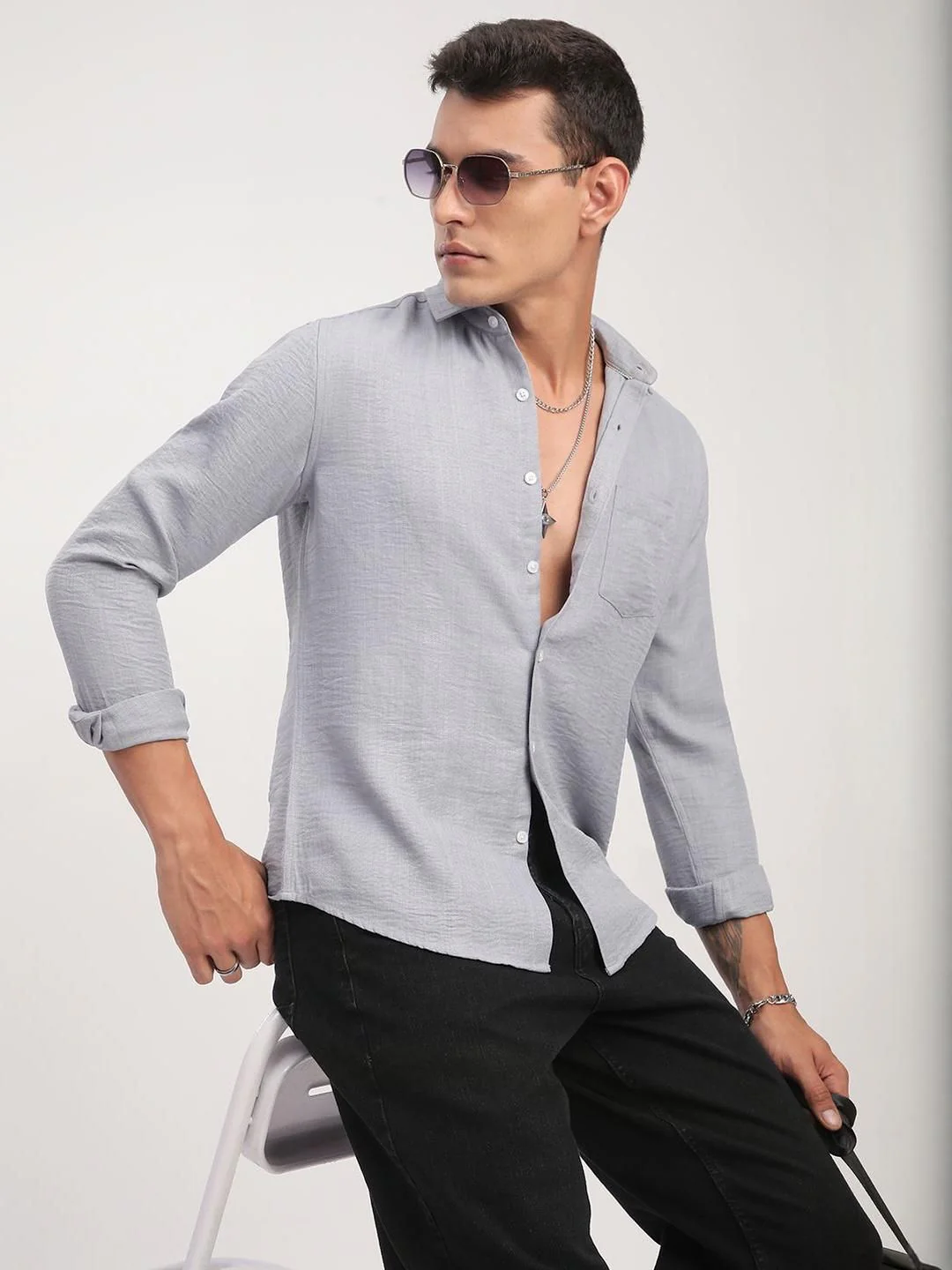VASTRADO Classic Minimalist Crinkled Slim Fit Cotton Casual Shirt - Image 7