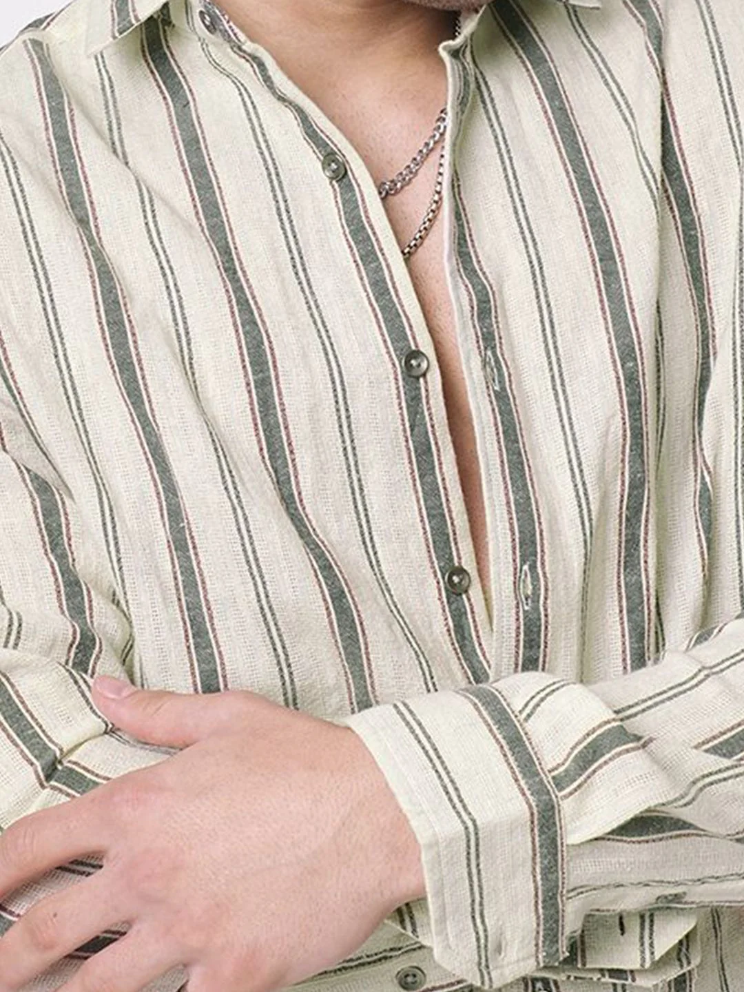 VASTRADO Classic Vertical Striped Slim Fit Burlap Cotton Casual Shirt - Image 2