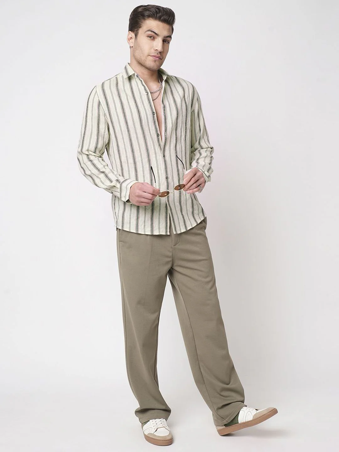 VASTRADO Classic Vertical Striped Slim Fit Burlap Cotton Casual Shirt - Image 4