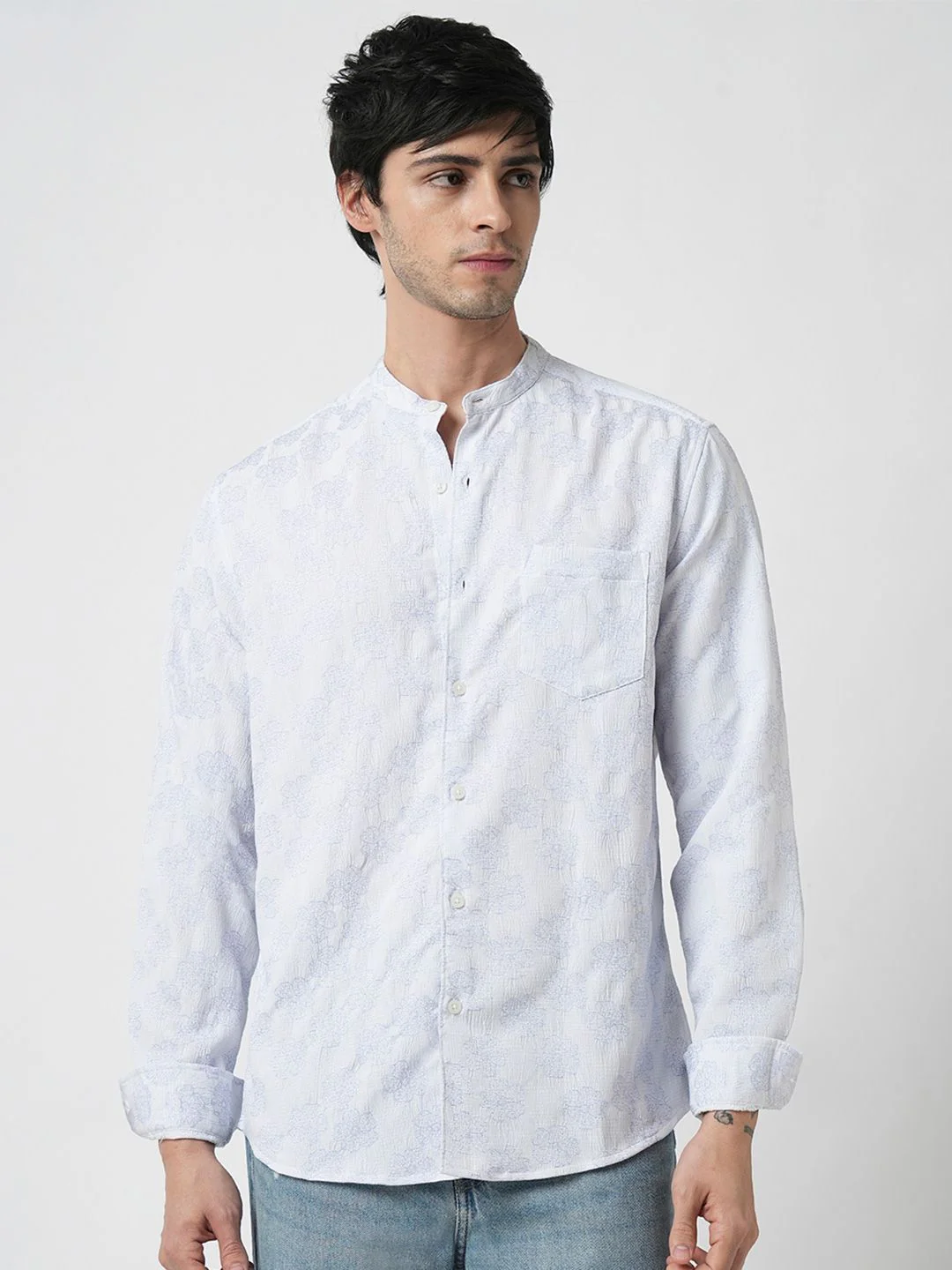 VASTRADO Men Classic Band Collar Floral Printed Slim Fit Casual Shirt - Image 2