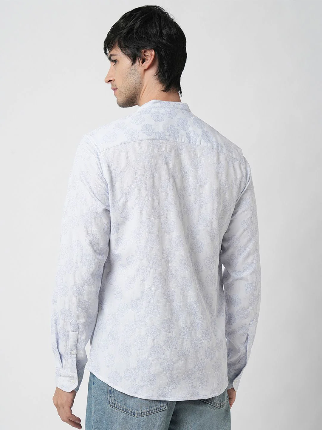 VASTRADO Men Classic Band Collar Floral Printed Slim Fit Casual Shirt - Image 4