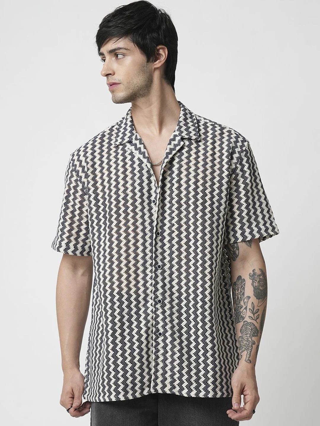 VASTRADO Men Classic Cuban Collar Geometric Printed Cotton Casual Shirt - Image 2