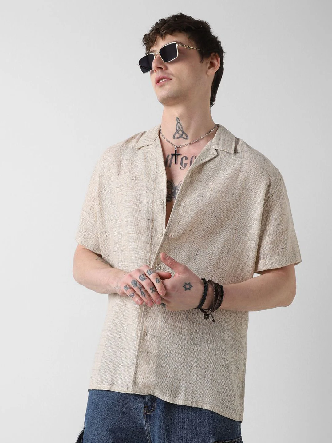 VASTRADO Men Classic Cuban Collar Solid Cotton Oversized Casual Shirt - Image 2
