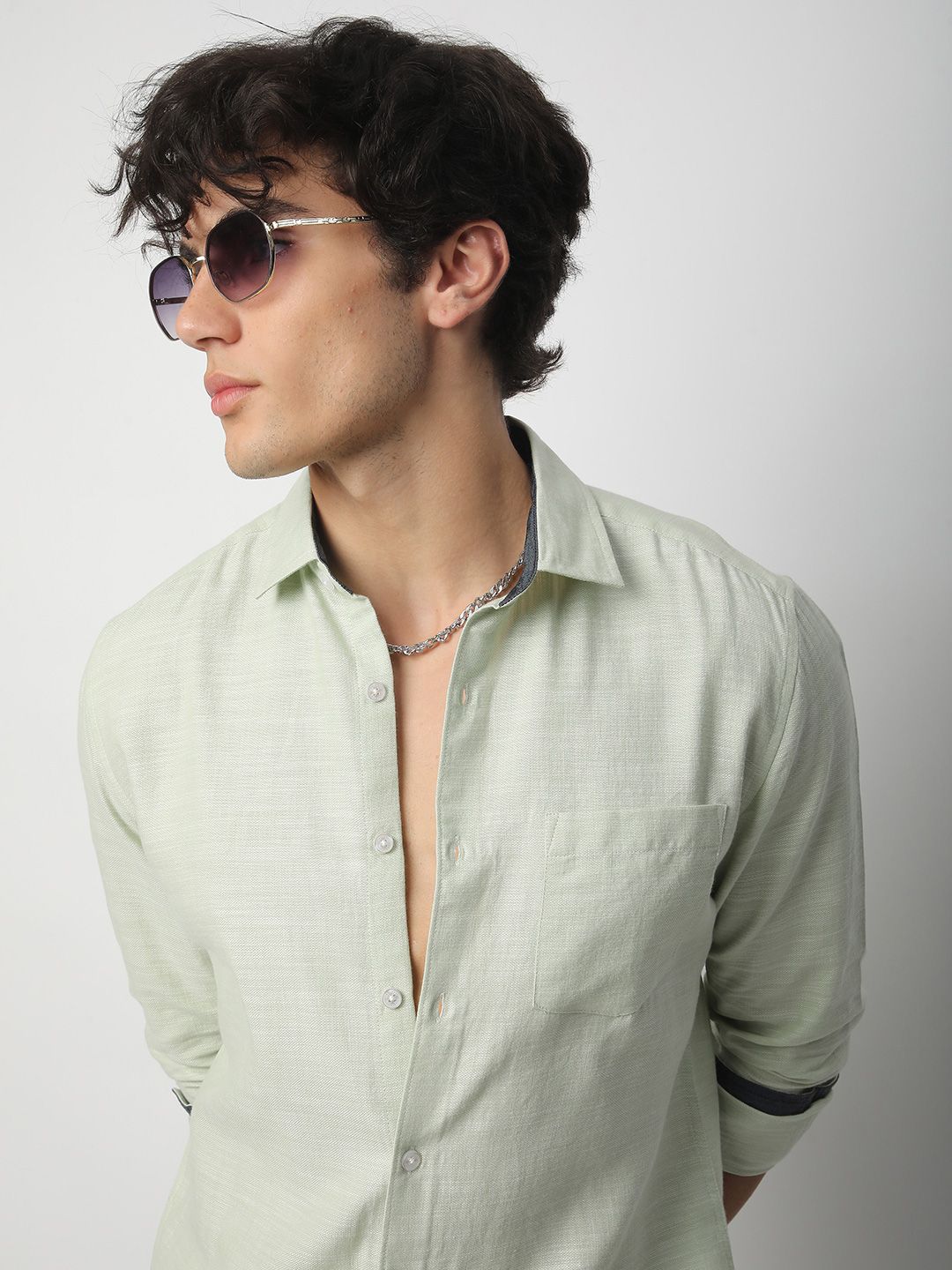 VASTRADO Men Classic Cutaway Collar Textured Cotton Slim Fit Casual Shirt - Image 13
