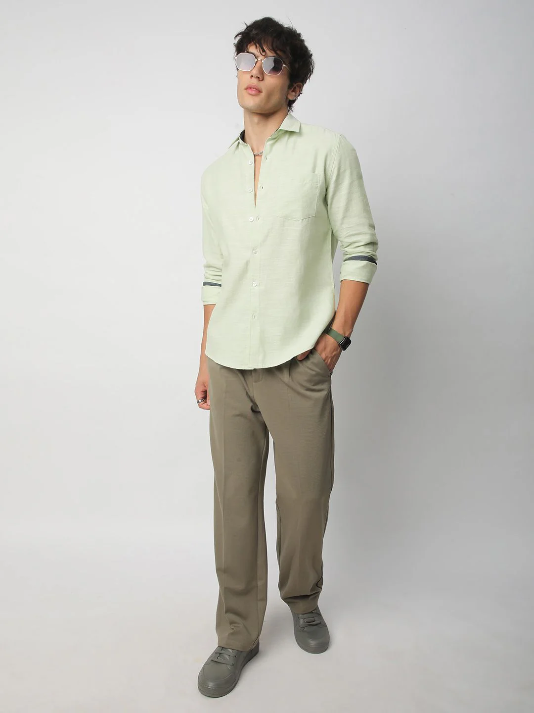 VASTRADO Men Classic Cutaway Collar Textured Cotton Slim Fit Casual Shirt - Image 5