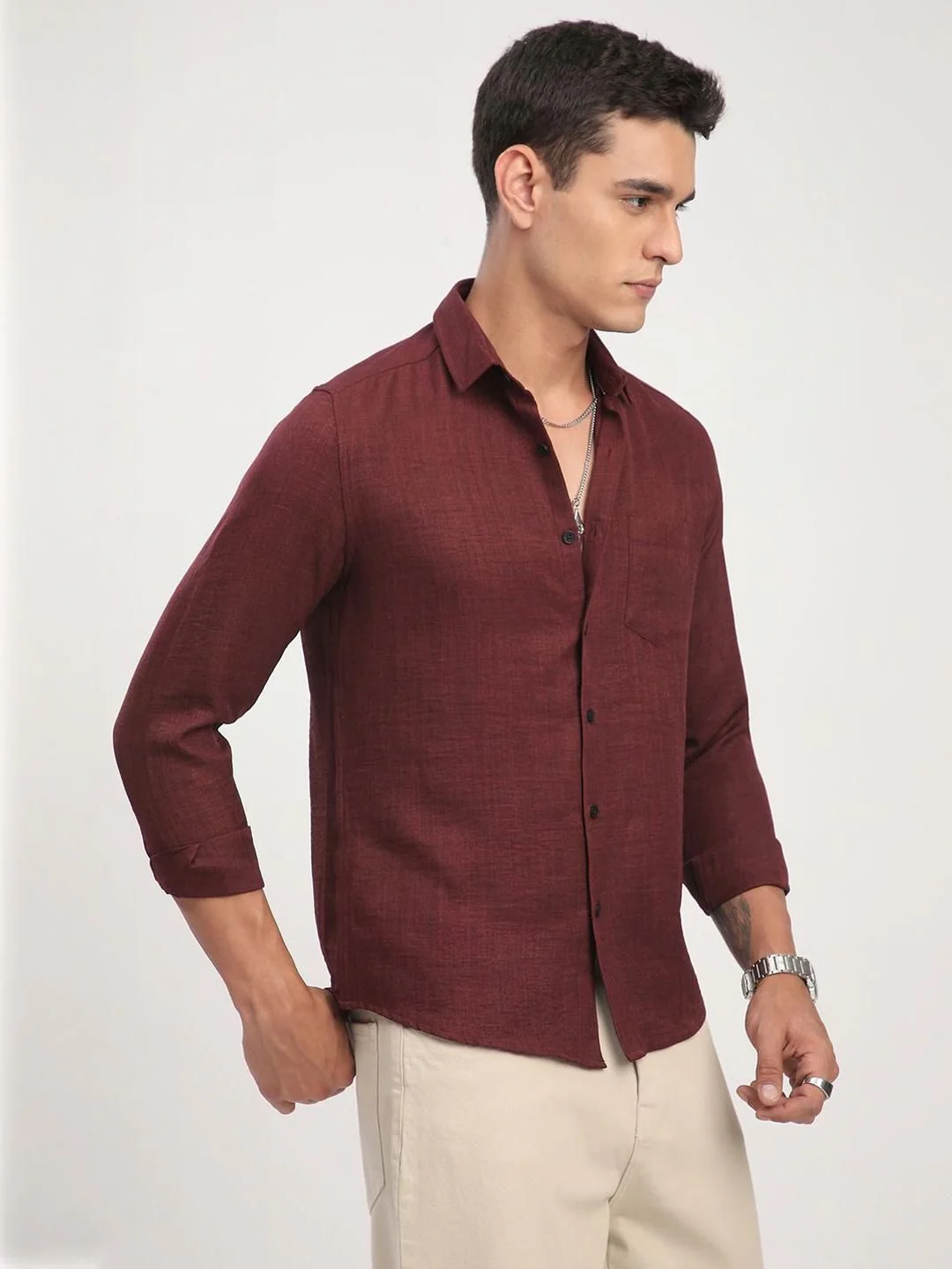 VASTRADO Men Classic Fit Solid Spread Collar Casual Shirt - Image 4