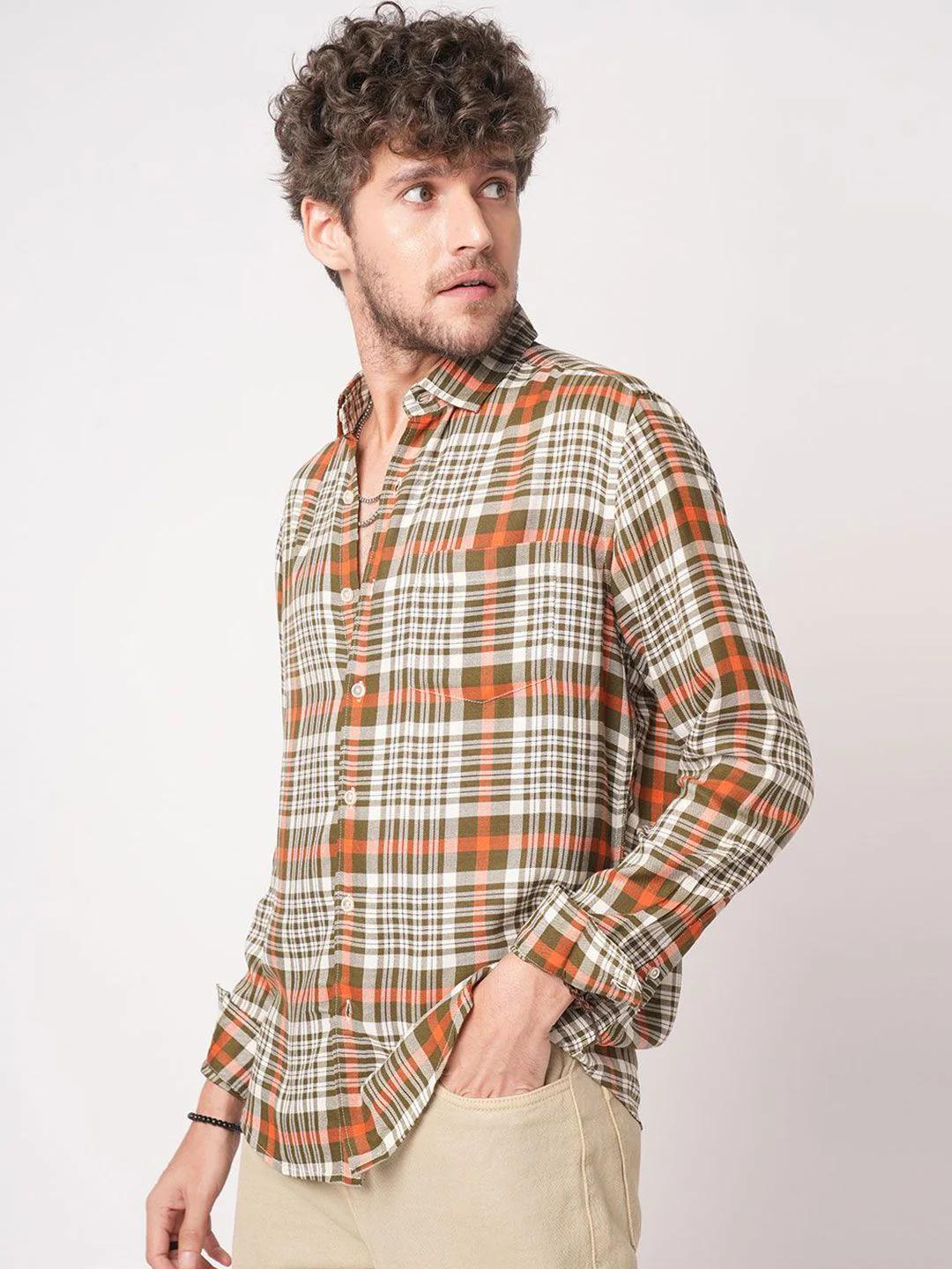 VASTRADO Men Classic Slim Fit Checked Cutaway Collar Casual Shirt - Image 5