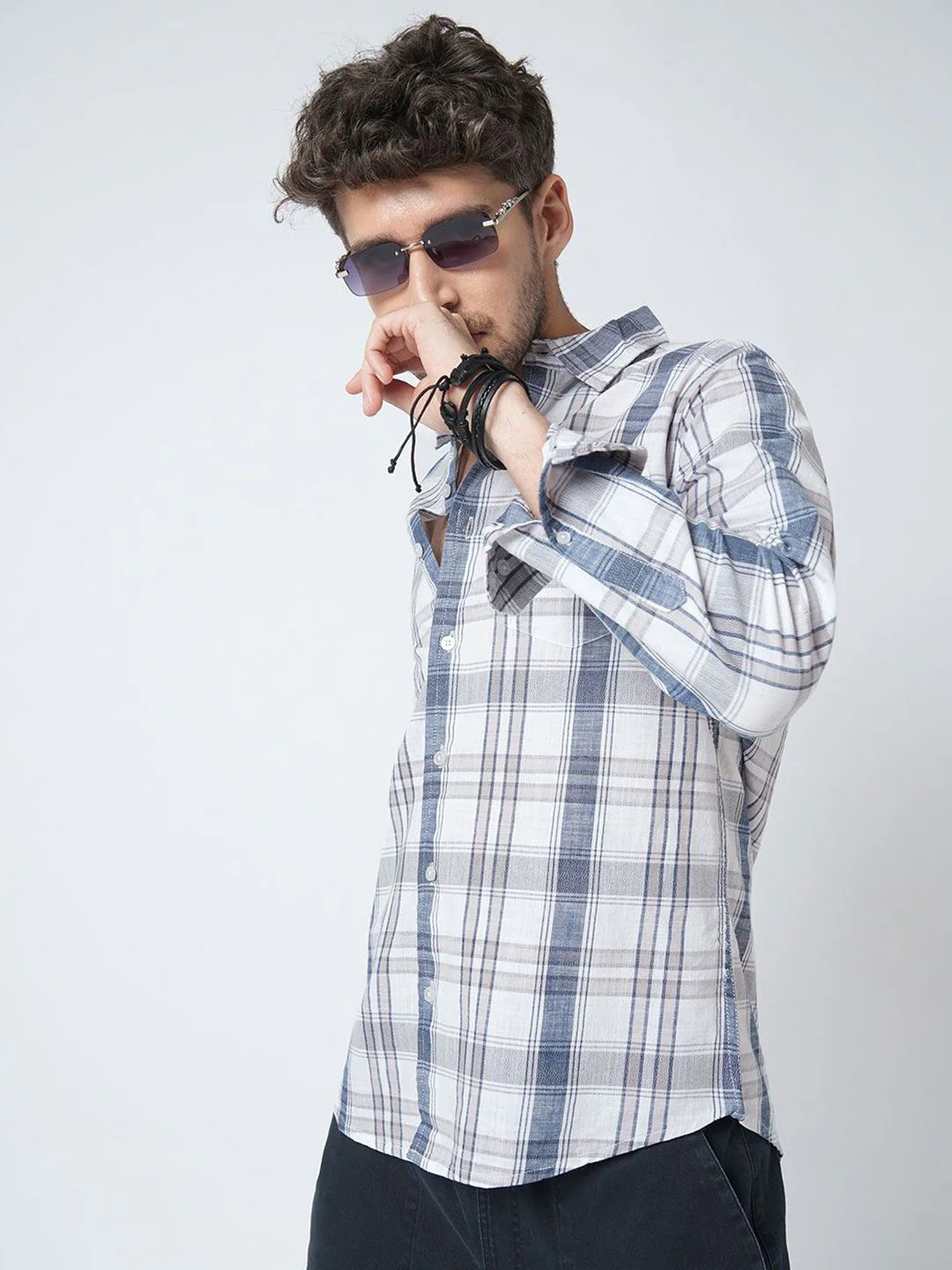 VASTRADO Men Classic Slim Fit Checked Cutaway Collar Cotton Casual Shirt - Image 5