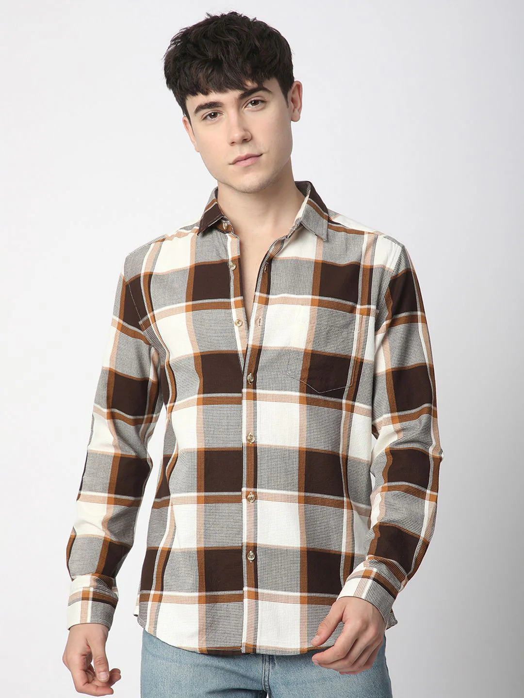 VASTRADO Men Classic Slim Fit Cutaway Collar Gingham Checked Cotton Casual Shirt - Image 2