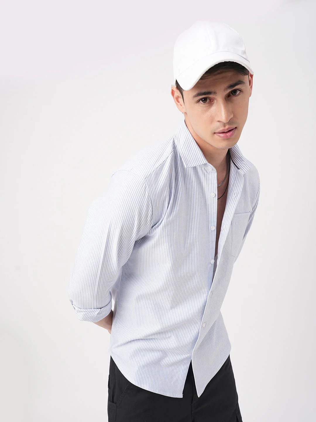 VASTRADO Men Classic Slim Fit Cutaway Collar Pinstripes Striped Cotton Casual Shirt - Image 7