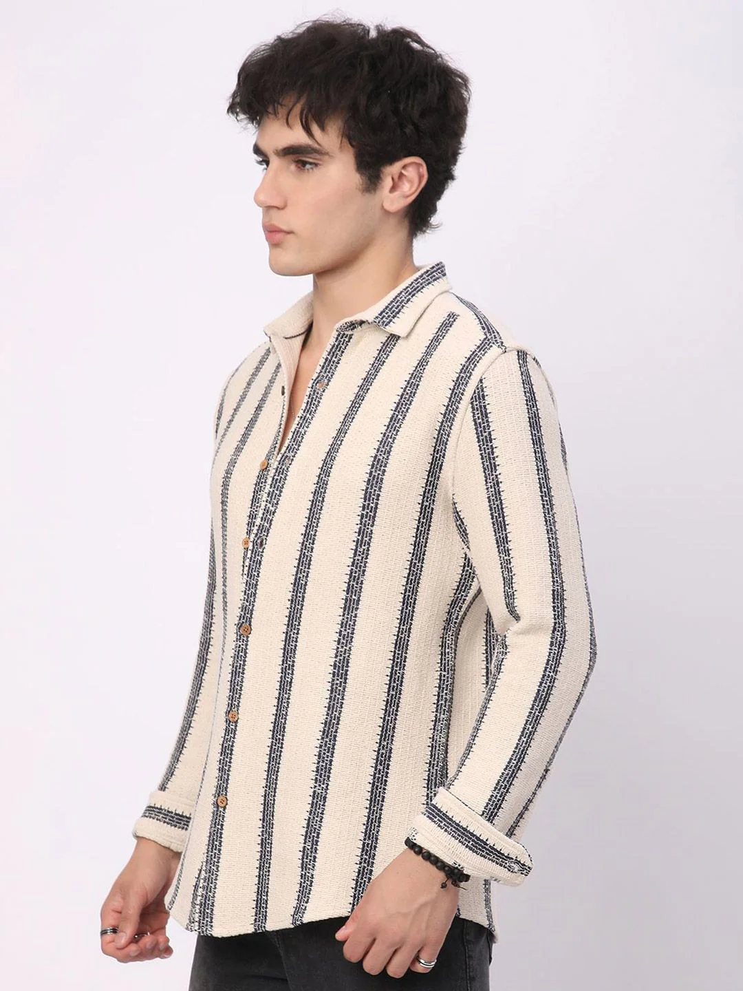 VASTRADO Men Classic Slim Fit Cutaway Collar Vertical Striped Cotton Casual Shirt - Image 5