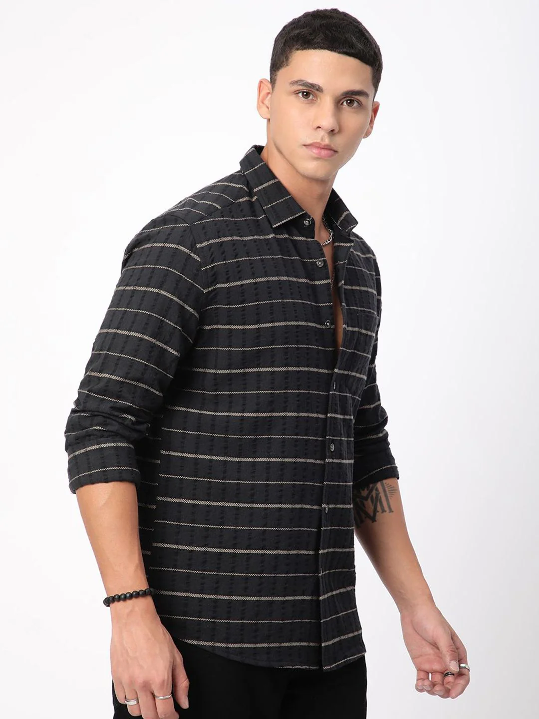 VASTRADO Men Classic Slim Fit Spread Collar Horizontal Striped Cotton Casual Shirt - Image 3