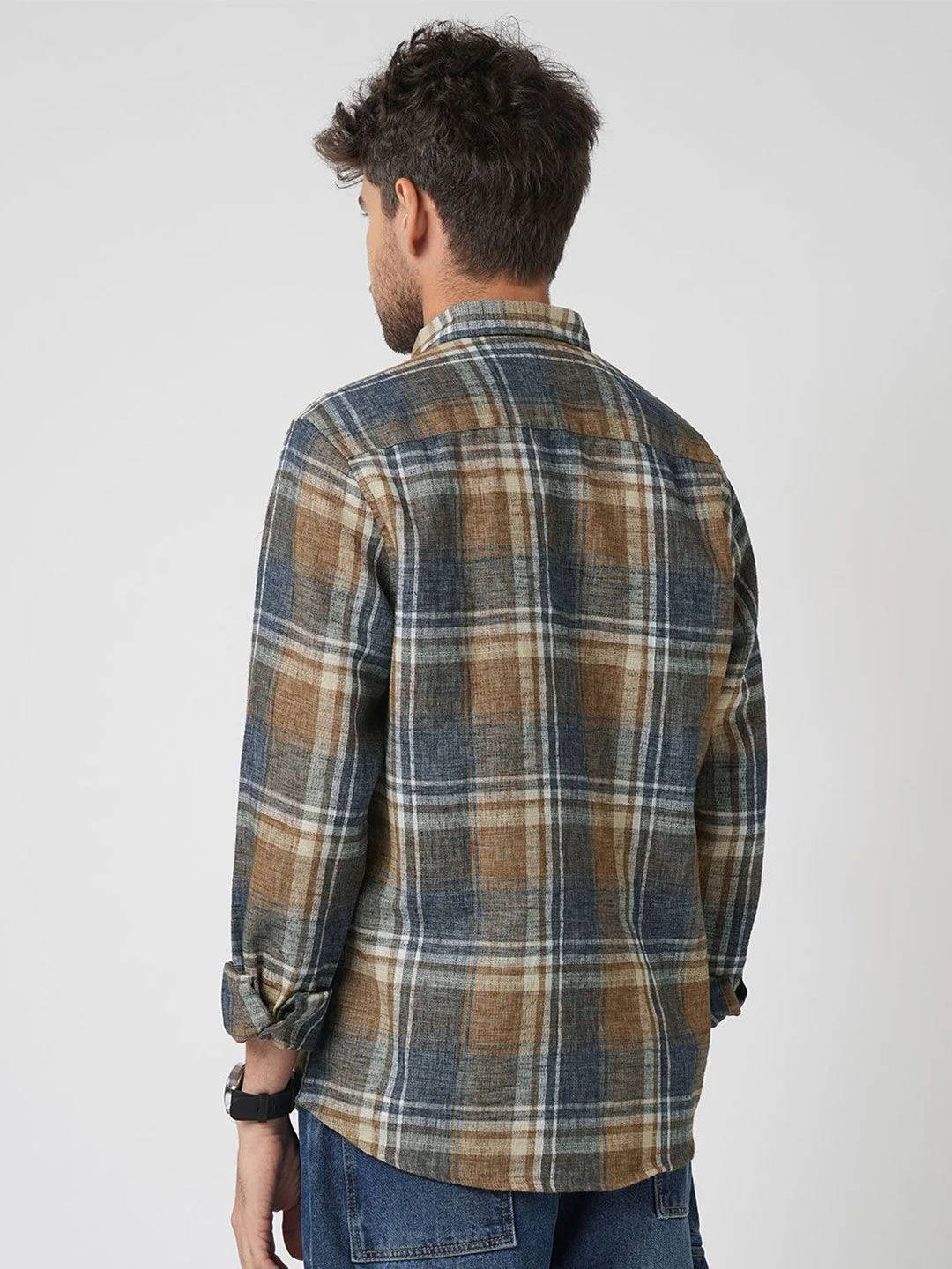 VASTRADO Men Classic Slim Fit Tartan Checked Cutaway Collar Cotton Casual Shirt - Image 4