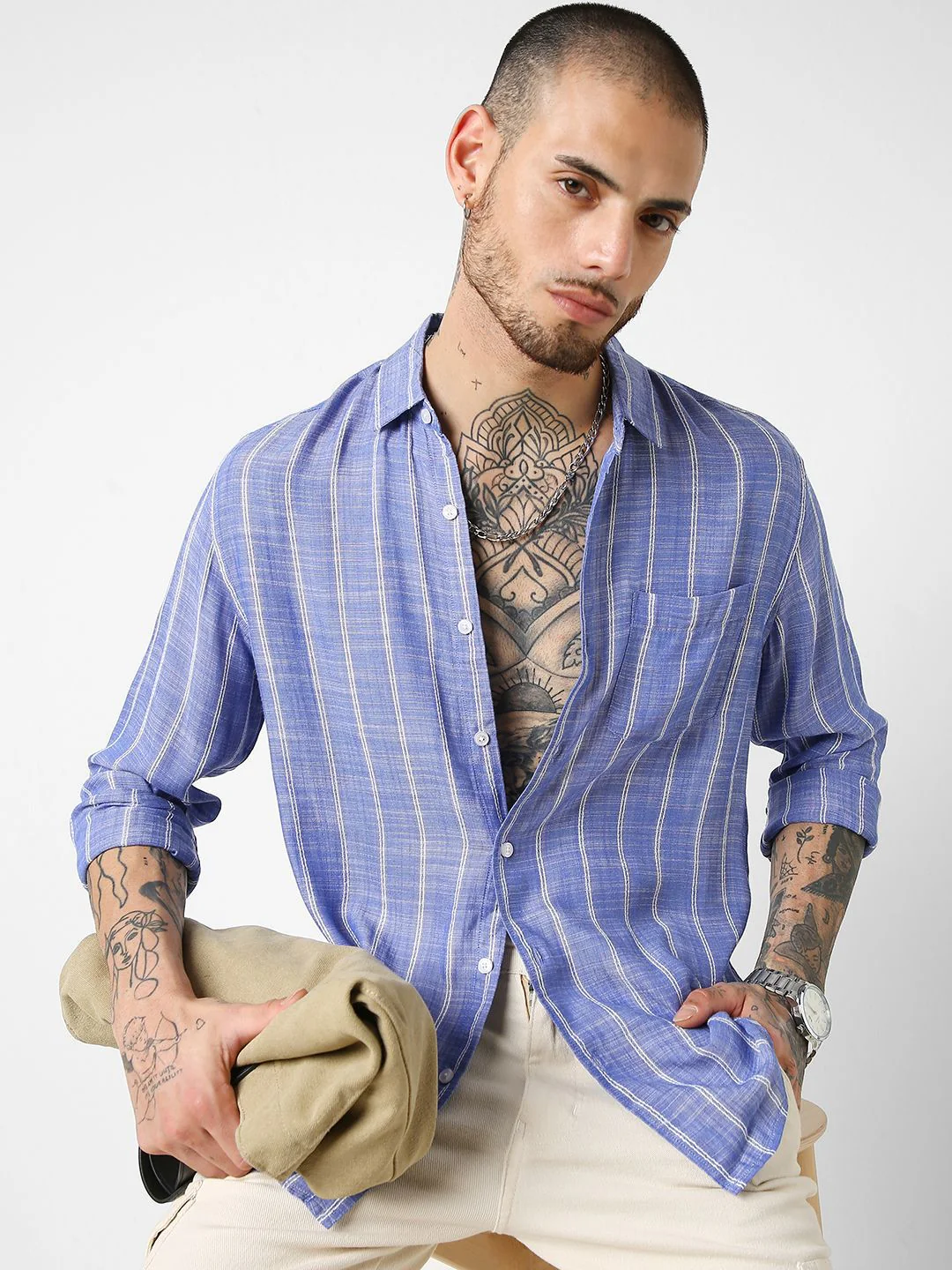 VASTRADO Men Classic Slim Fit Vertical Striped Pure Cotton Casual Shirt - Image 2