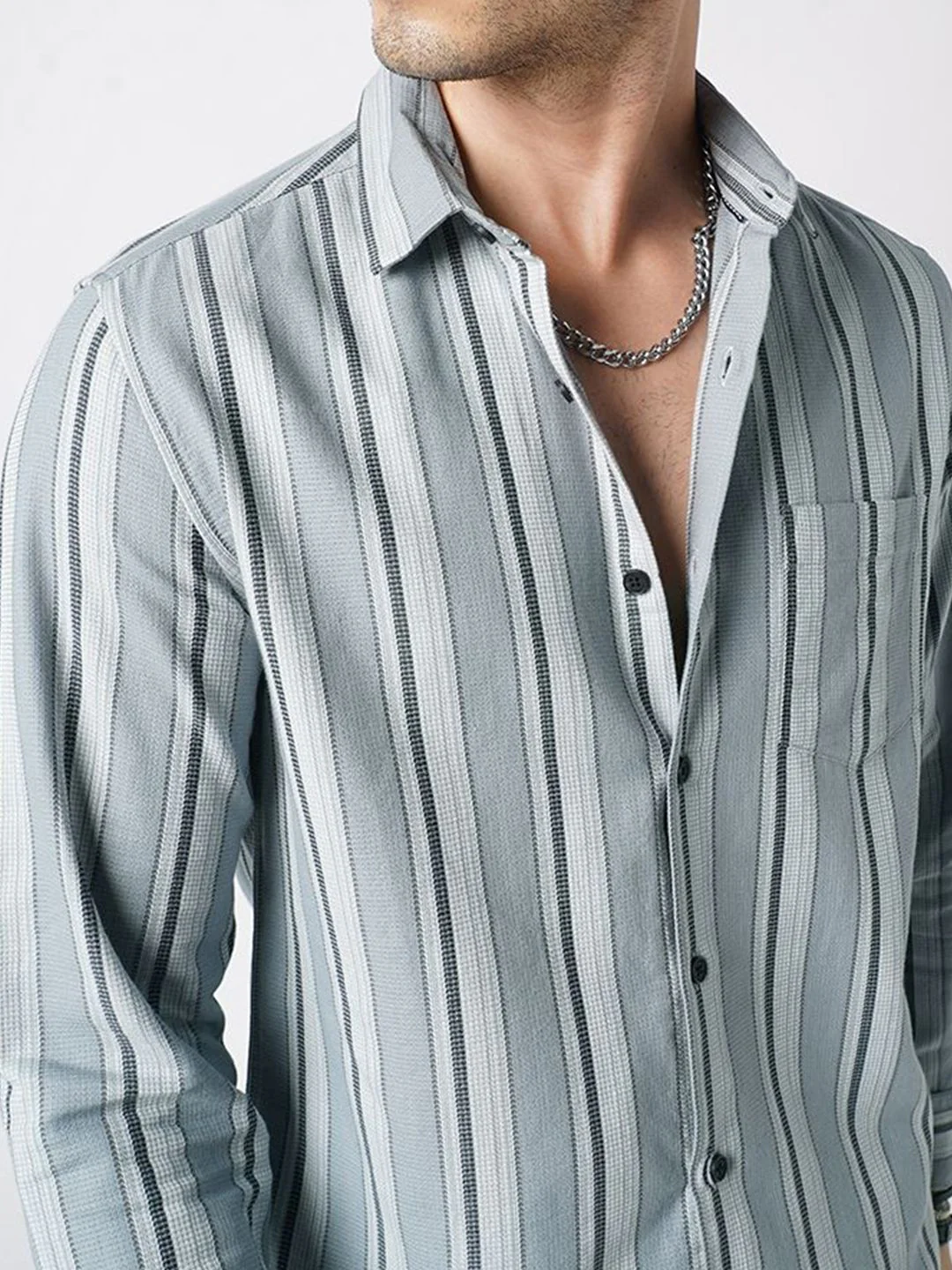 VASTRADO Men Classic Slim Fit Vertical Striped Spread Collar Cotton Casual Shirt - Image 2
