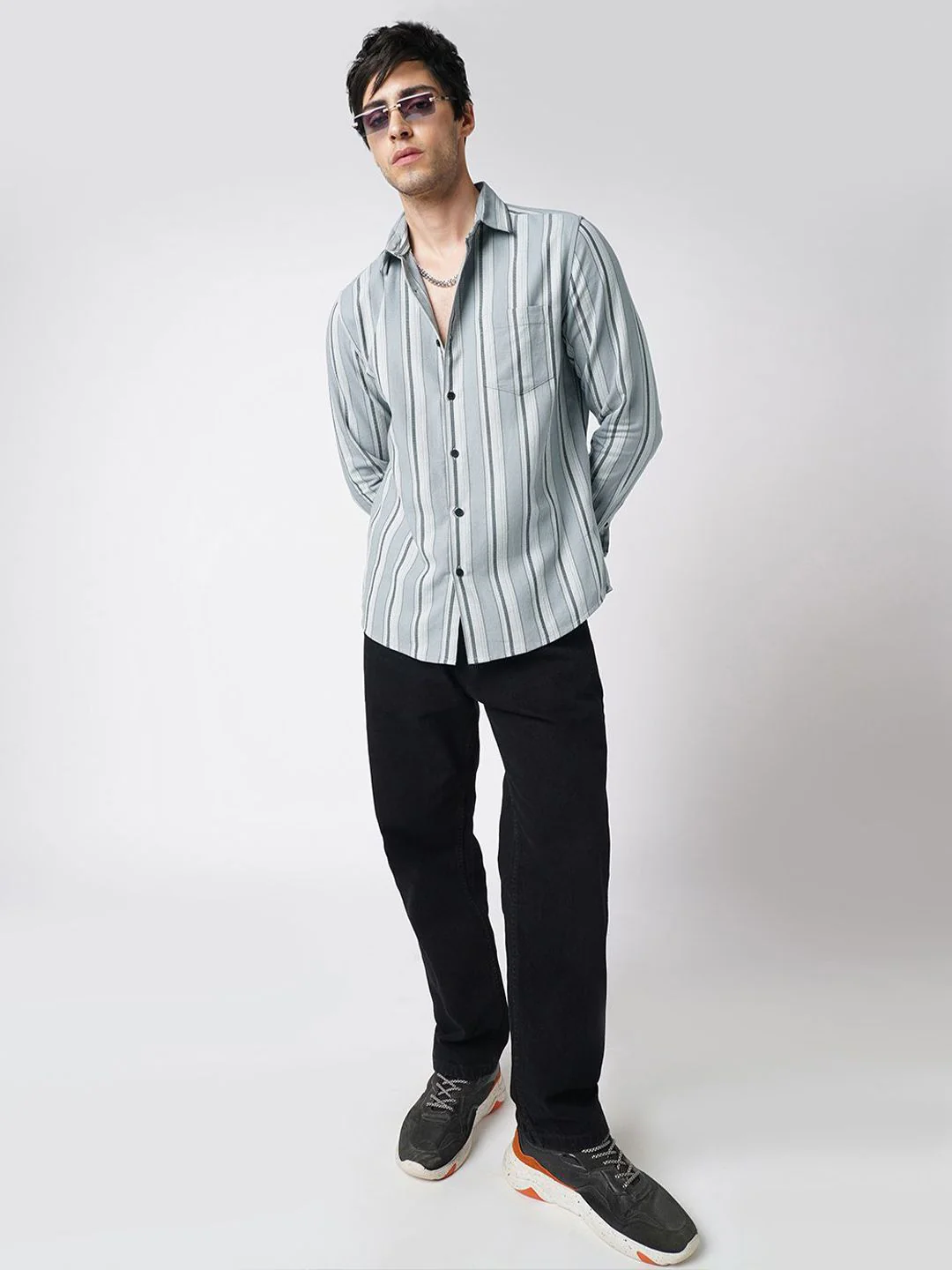 VASTRADO Men Classic Slim Fit Vertical Striped Spread Collar Cotton Casual Shirt - Image 4