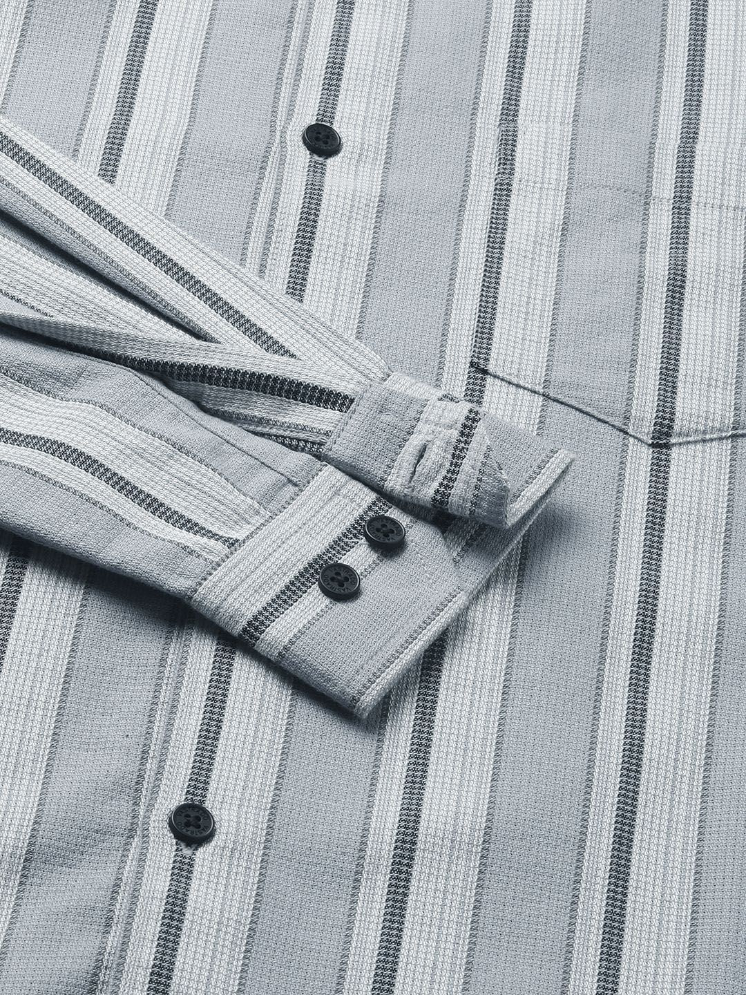 VASTRADO Men Classic Slim Fit Vertical Striped Spread Collar Cotton Casual Shirt - Image 7