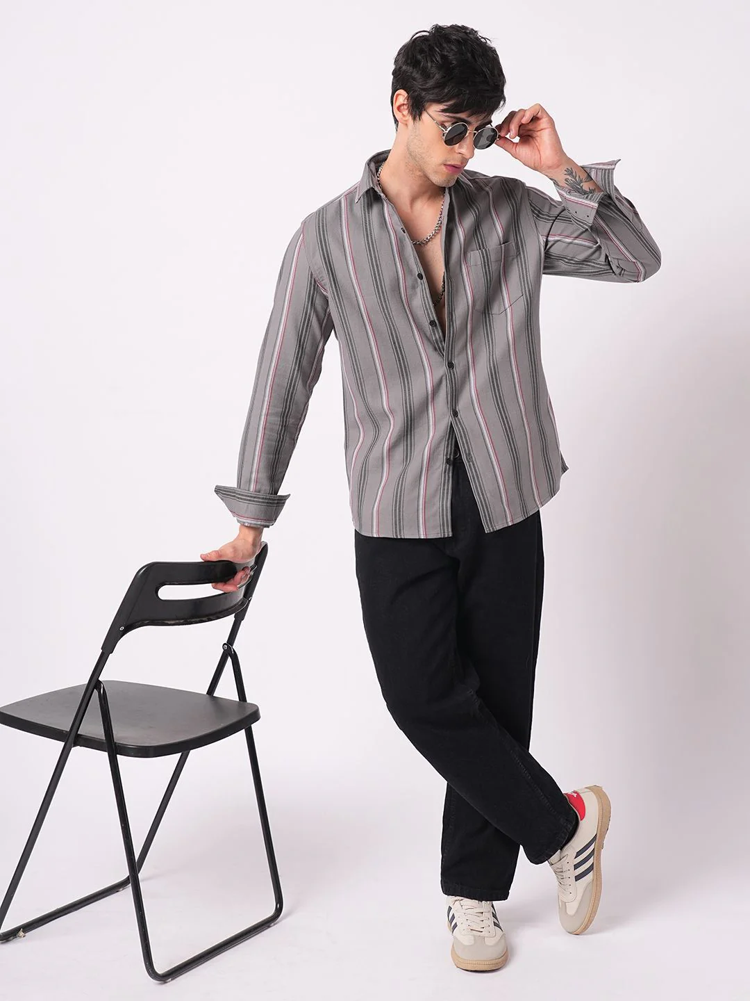 VASTRADO Men Classic Slim Fit Vertical Striped Spread Collar Cotton Casual Shirt - Image 4