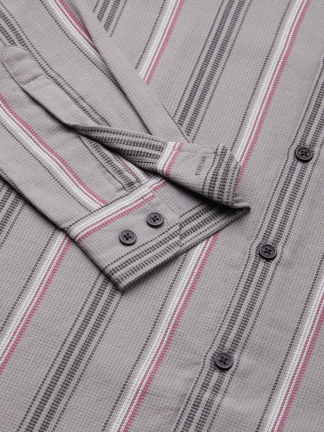 VASTRADO Men Classic Slim Fit Vertical Striped Spread Collar Cotton Casual Shirt - Image 7