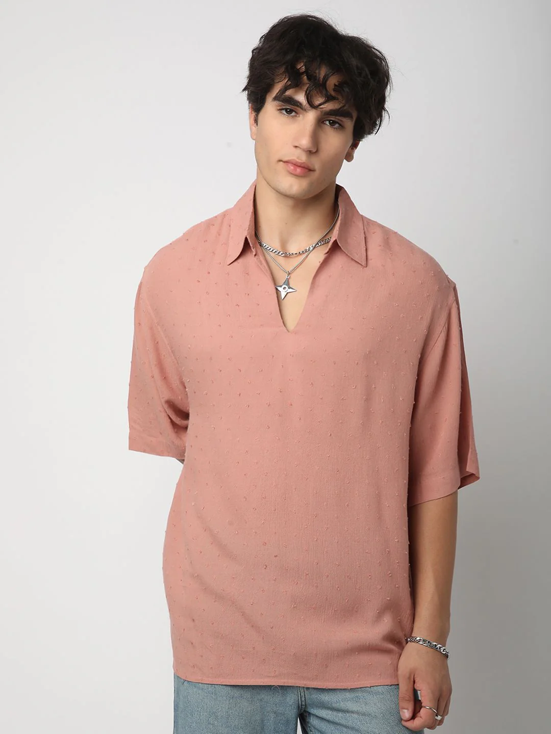 VASTRADO Men Classic Spread Collar Textured Cotton Relaxed Fit Casual Shirt - Image 2