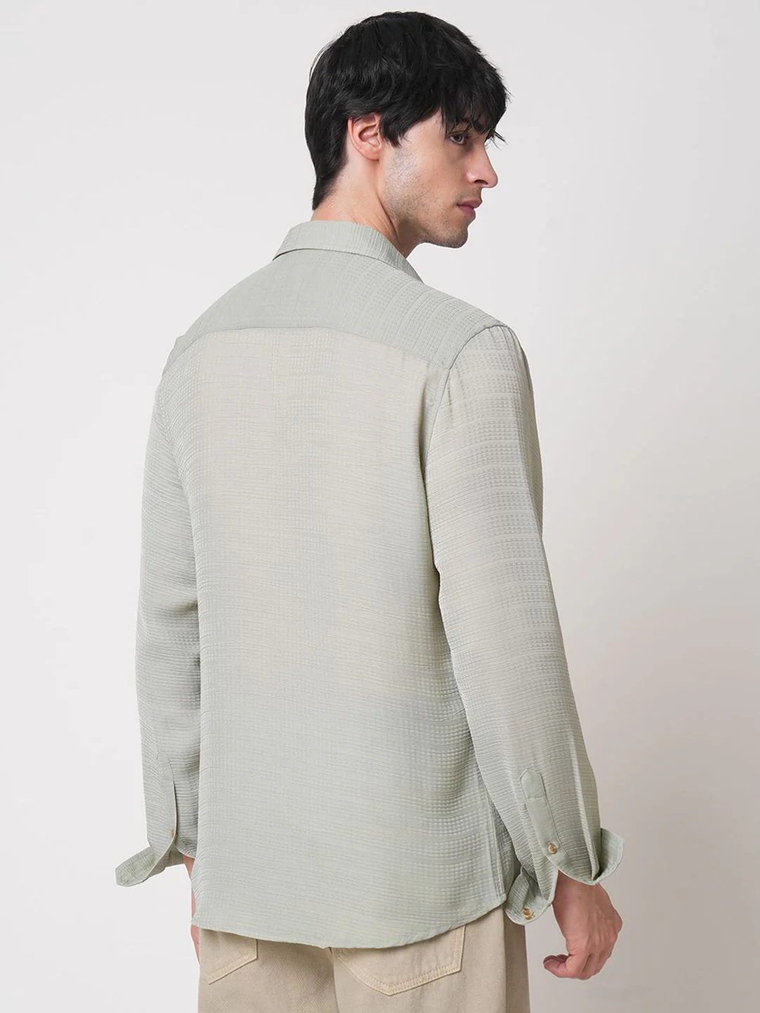 VASTRADO Men Classic Spread Collar Textured Slim Fit Casual Shirt - Image 4