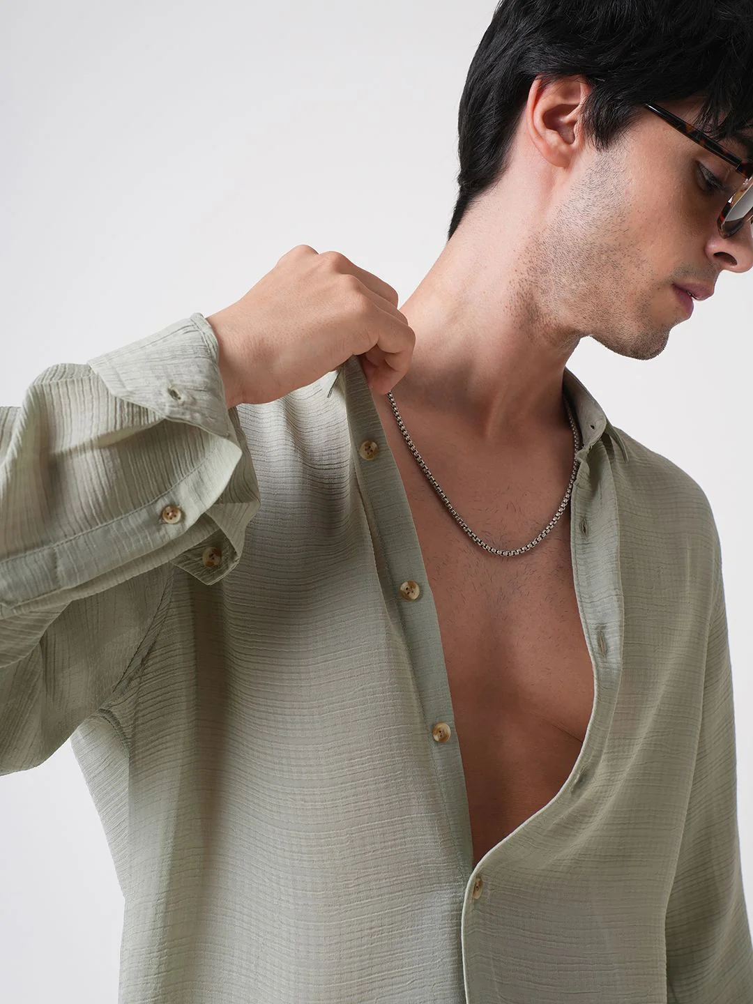 VASTRADO Men Classic Spread Collar Textured Slim Fit Casual Shirt - Image 6