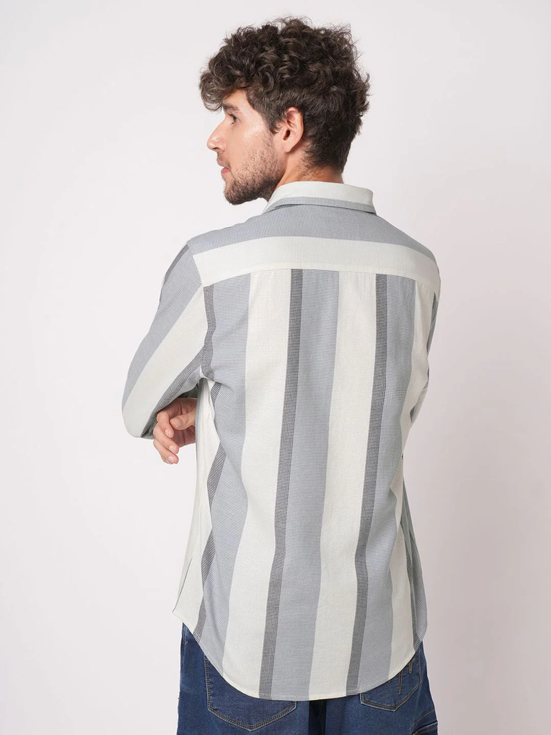 VASTRADO Men Slim Fit Vertical Striped Spread Collar Cotton Casual Shirt - Image 5