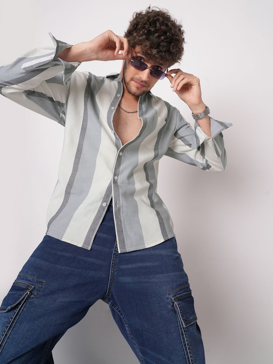 VASTRADO Men Slim Fit Vertical Striped Spread Collar Cotton Casual Shirt - Image 6