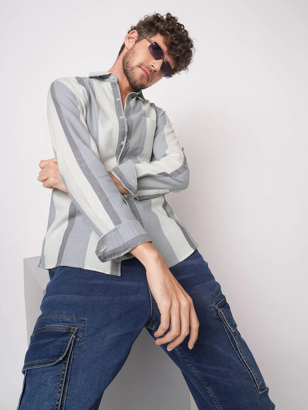 VASTRADO Men Slim Fit Vertical Striped Spread Collar Cotton Casual Shirt - Image 7