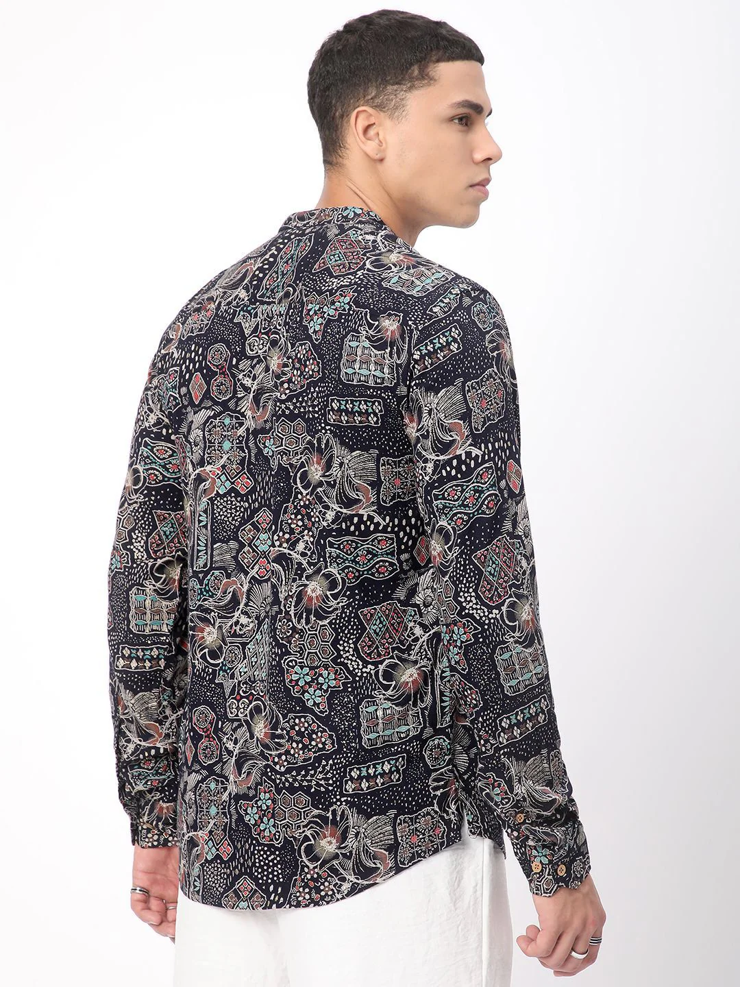 VASTRADO Picturesque Abstract Printed Band Collar Straight Kurta - Image 5