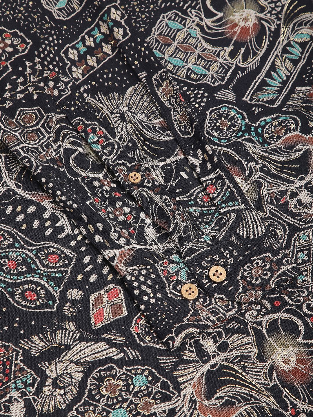 VASTRADO Picturesque Abstract Printed Band Collar Straight Kurta - Image 7