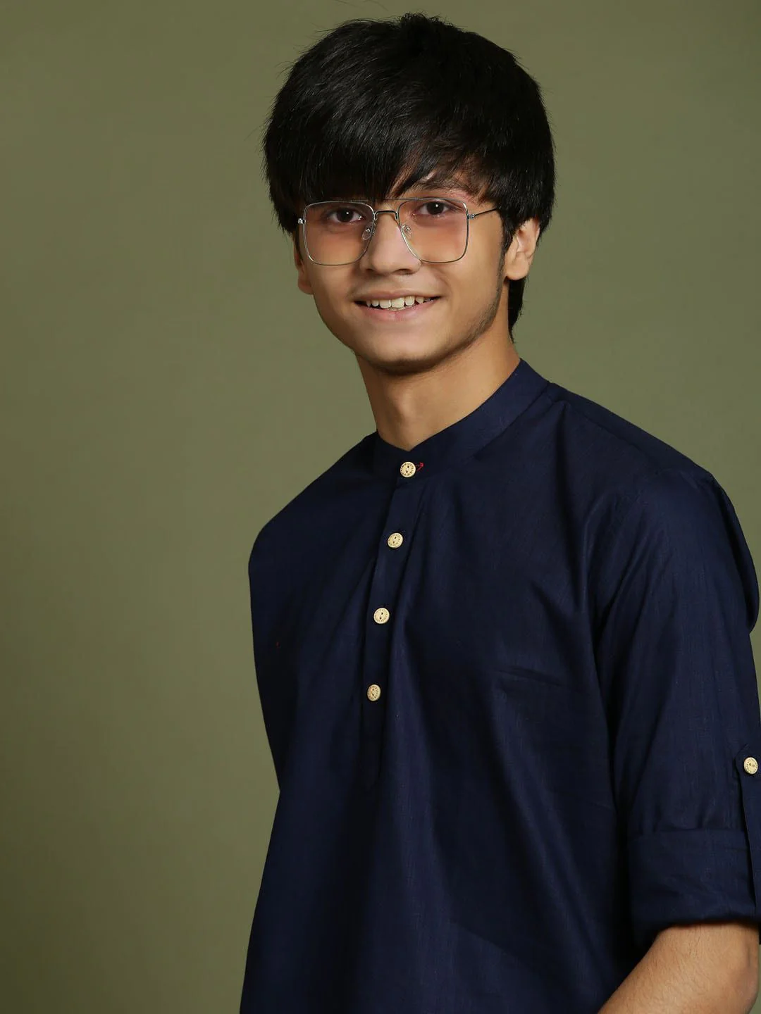 VASTRAMAY Boys Band Collar Roll-Up Sleeves Straight Kurta - Image 2