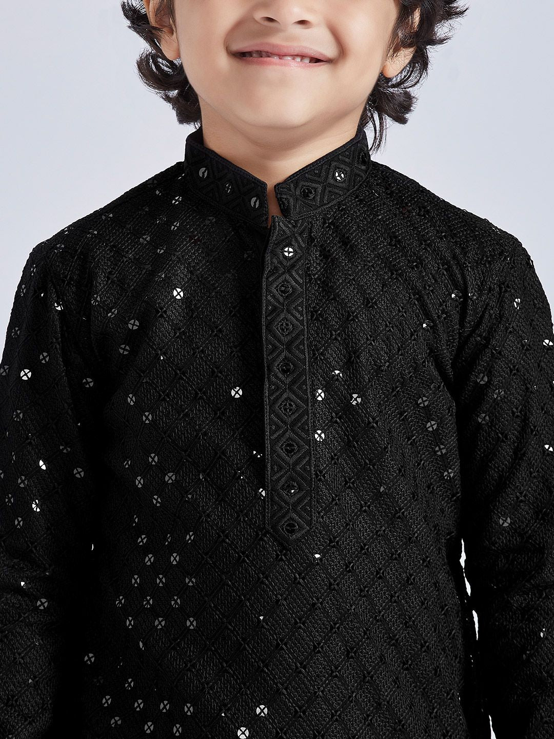 VASTRAMAY Boys Embroidered Regular Sequinned Kurta with Pyjamas - Image 2