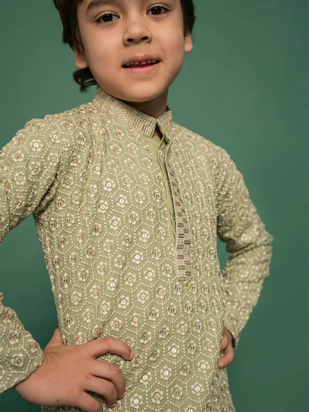 VASTRAMAY Boys Embroidered Regular Sequinned Kurta with Pyjamas - Image 2