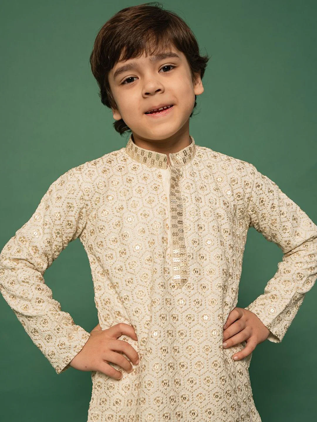 VASTRAMAY Boys Embroidered Regular Thread Work Kurta with Pyjamas - Image 2