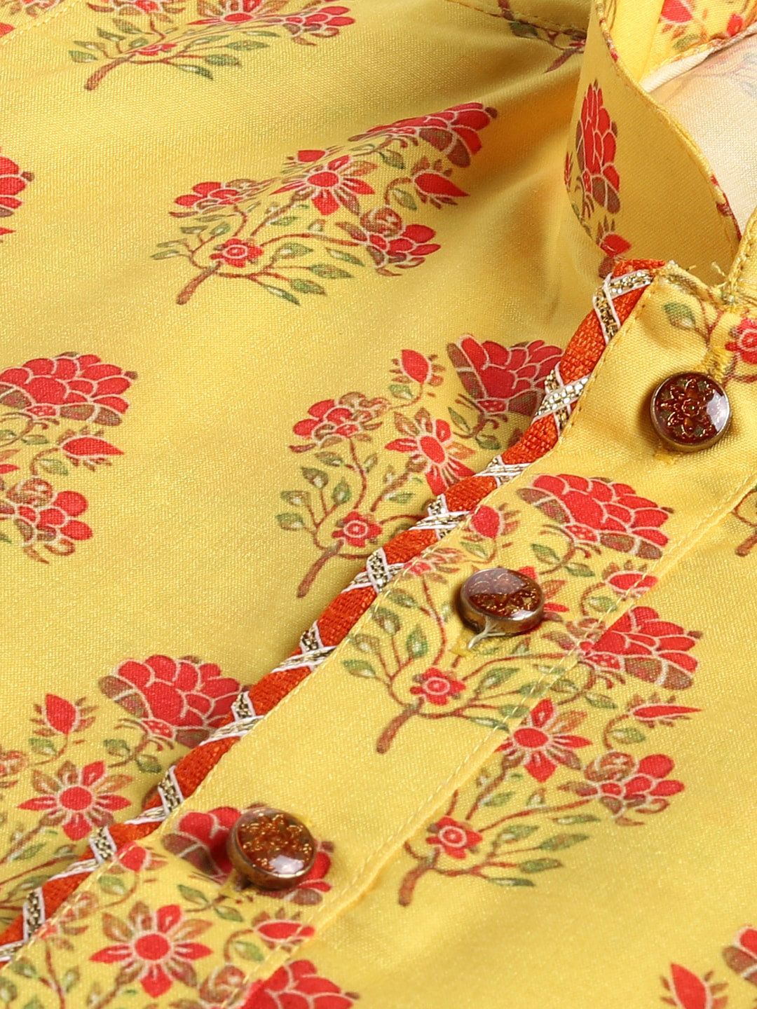 VASTRAMAY Boys Floral Printed Gotta Patti Mandarin Collar Kurta With Patiala - Image 2