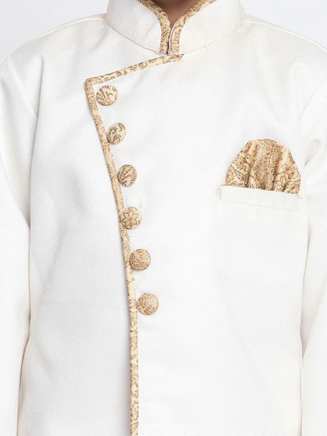 VASTRAMAY Boys Mandarin Collar Jute Cotton Sherwani Set - Image 3