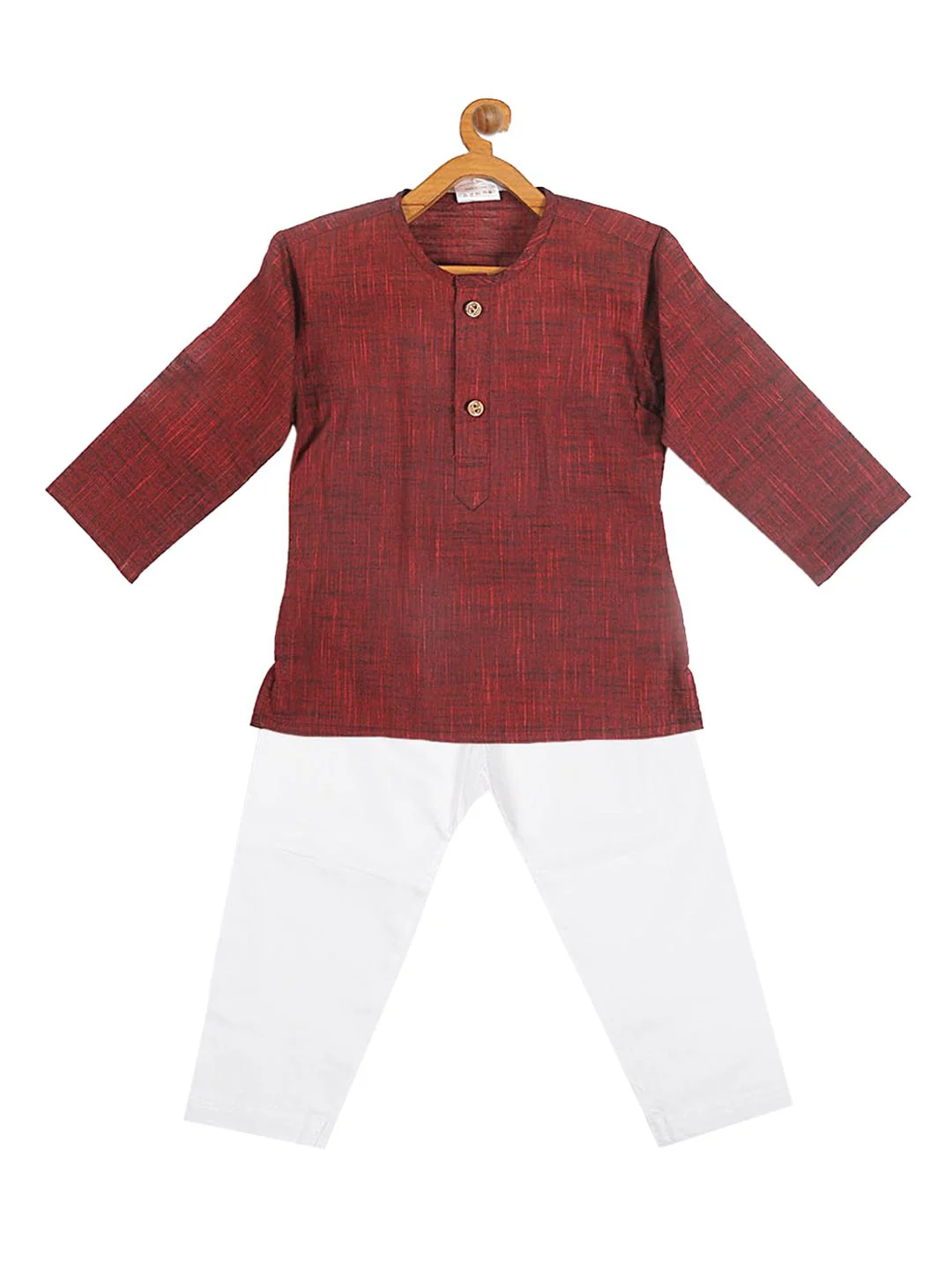 VASTRAMAY Boys Maroon Pure Cotton Kurta with Pants - Image 2