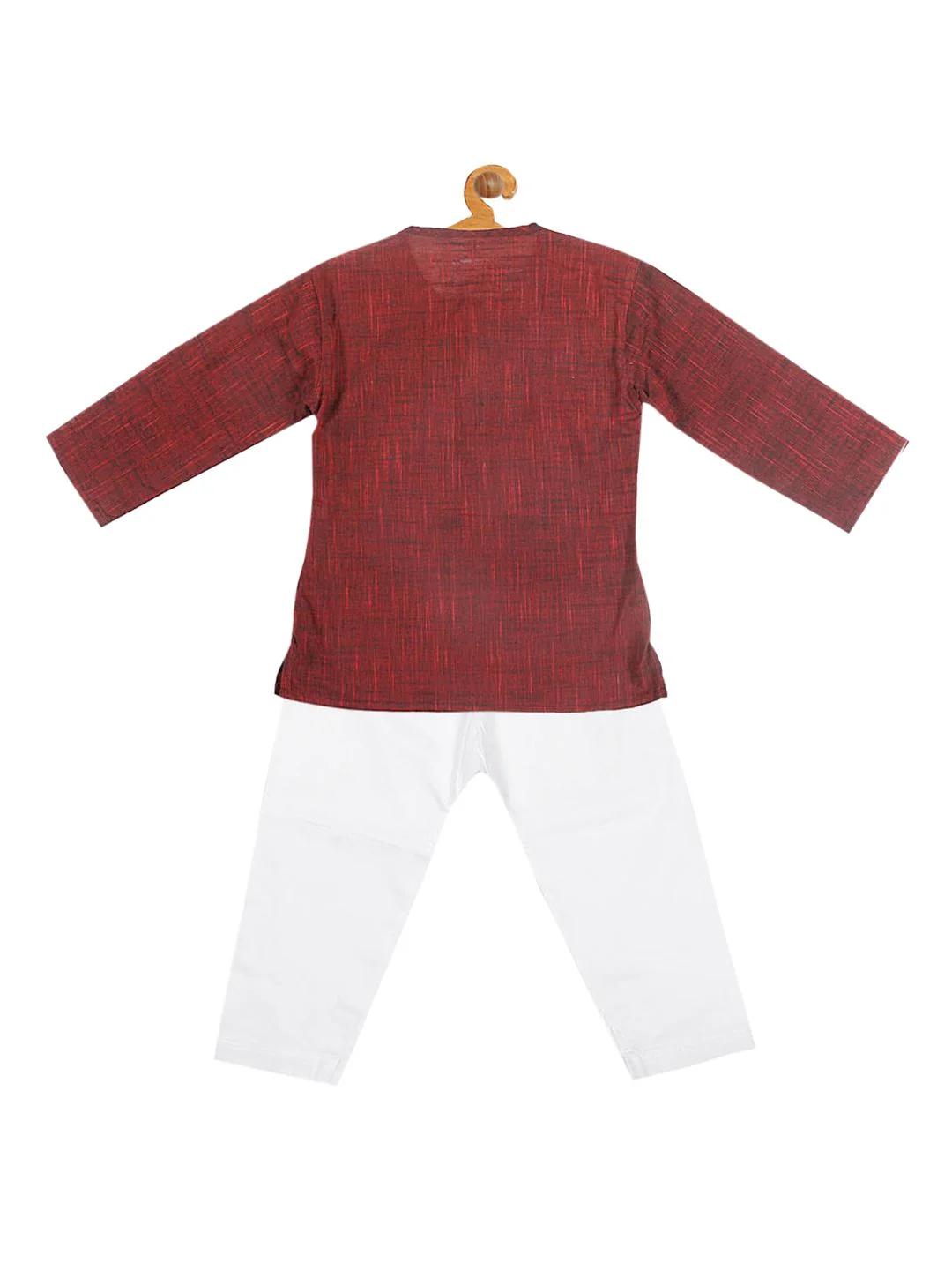 VASTRAMAY Boys Maroon Pure Cotton Kurta with Pants - Image 3