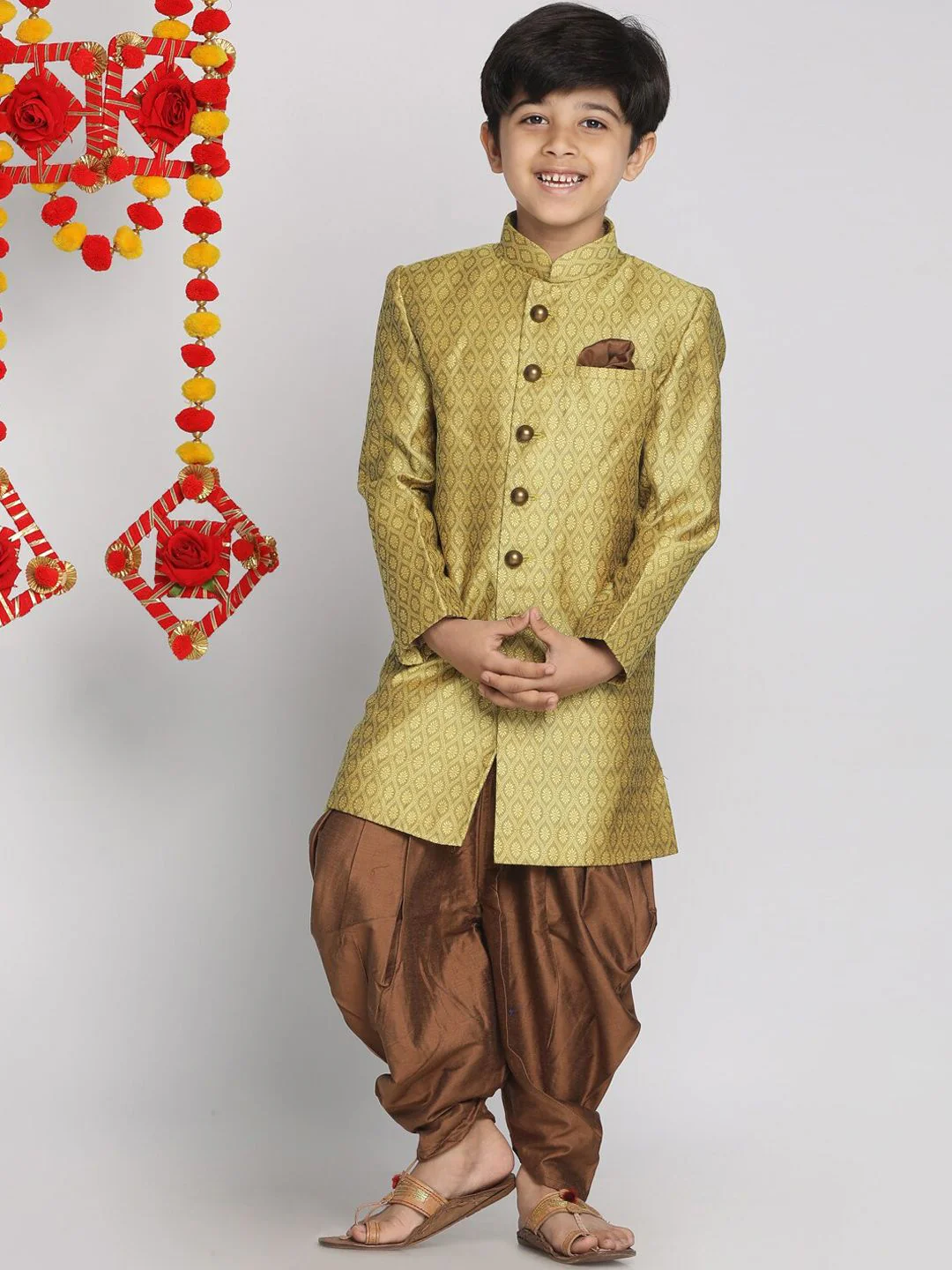 VASTRAMAY Boys Printed Indowestern Sherwani & Cowl Dhoti Pant Set