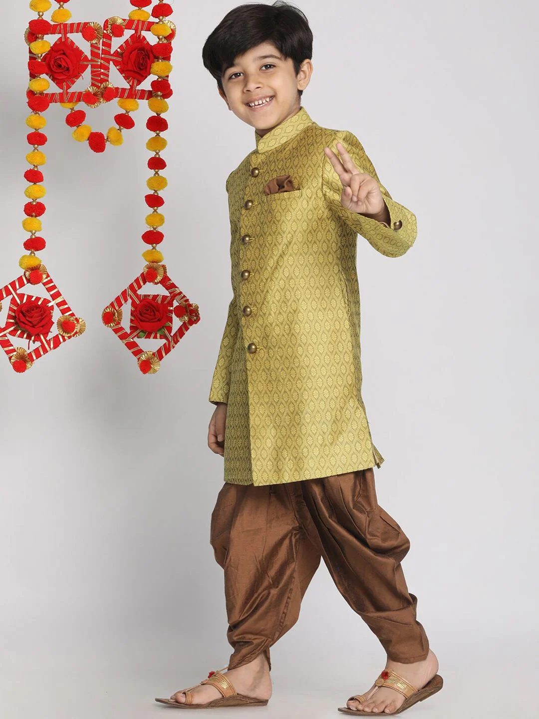 VASTRAMAY Boys Printed Indowestern Sherwani & Cowl Dhoti Pant Set - Image 5