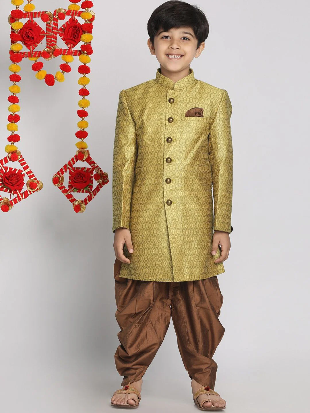 VASTRAMAY Boys Printed Indowestern Sherwani & Cowl Dhoti Pant Set - Image 6