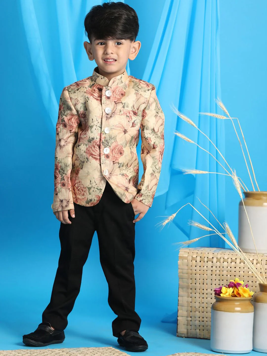 VASTRAMAY Boys Printed Slim-Fit Bandhgala Blazer - Image 2