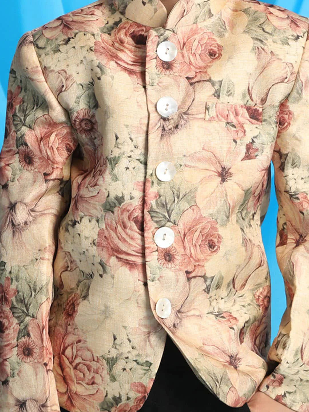 VASTRAMAY Boys Printed Slim-Fit Bandhgala Blazer - Image 3