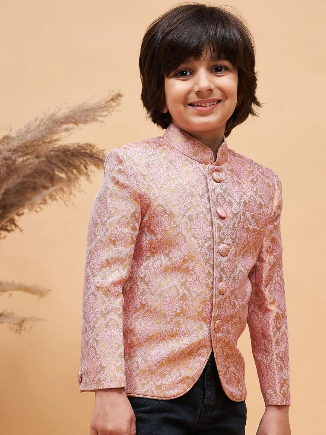 VASTRAMAY Boys Self Design Slim-Fit Bandhgala Blazer - Image 3