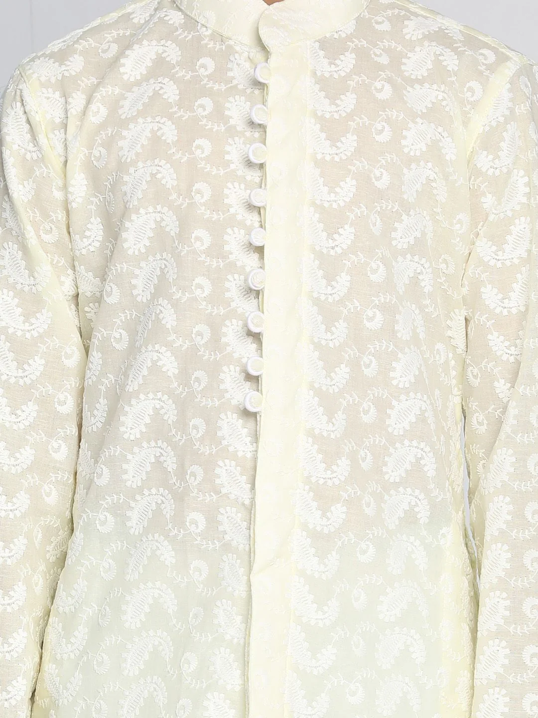 VASTRAMAY Boys Yellow & White Self Design Kurta with Pyjamas - Image 2