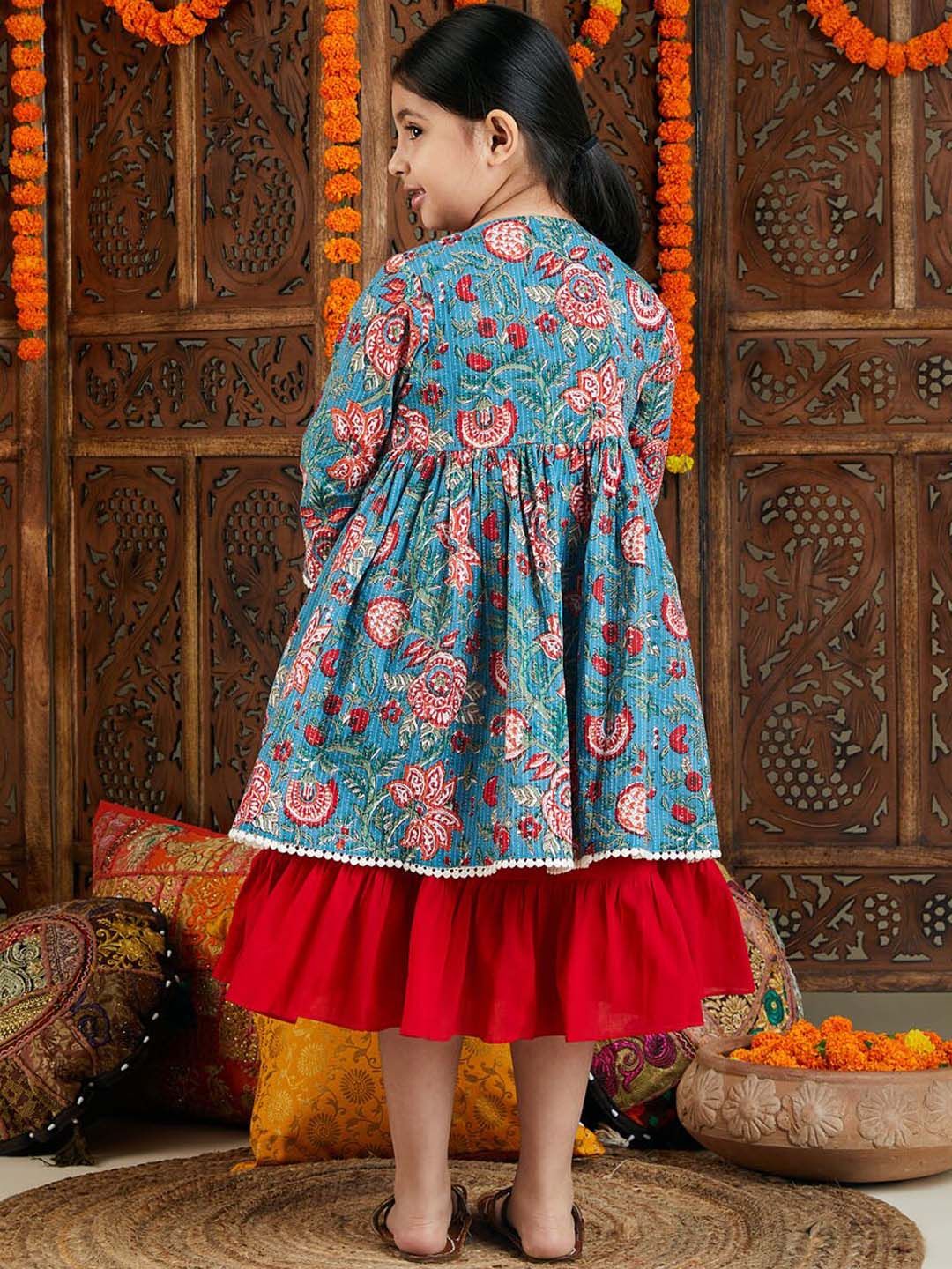VASTRAMAY Cotton Fit & Flared Dress With Printed Jacket - Image 5