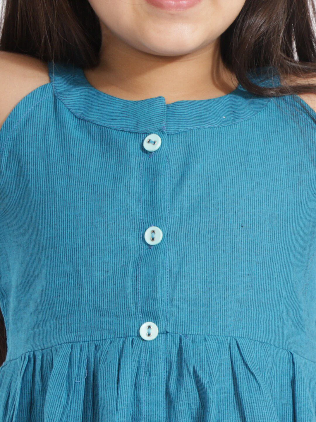 VASTRAMAY Girls Blue Pure Cotton Kurta And Straight Pant - Image 2